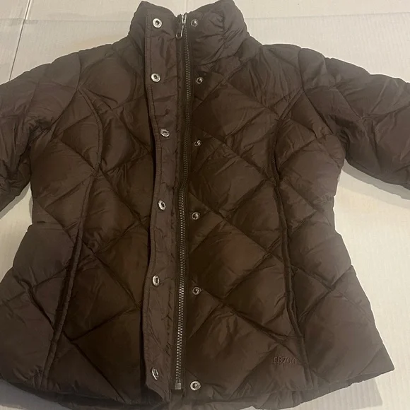 Eddie Bauer Brown goose down Quilted Puffer Jacket w zipper & pockets buttons - Picture 8 of 16
